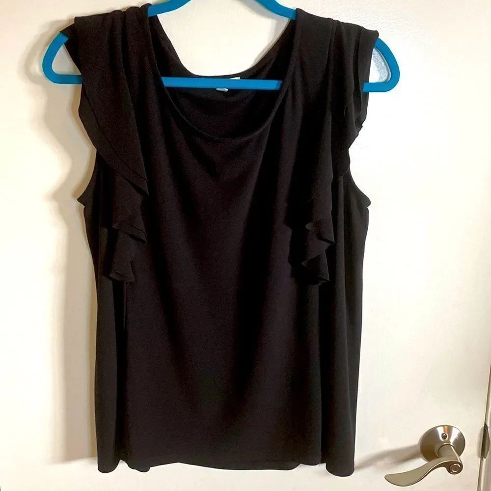Women’s black top with ruffle sleeve detail- Size Large